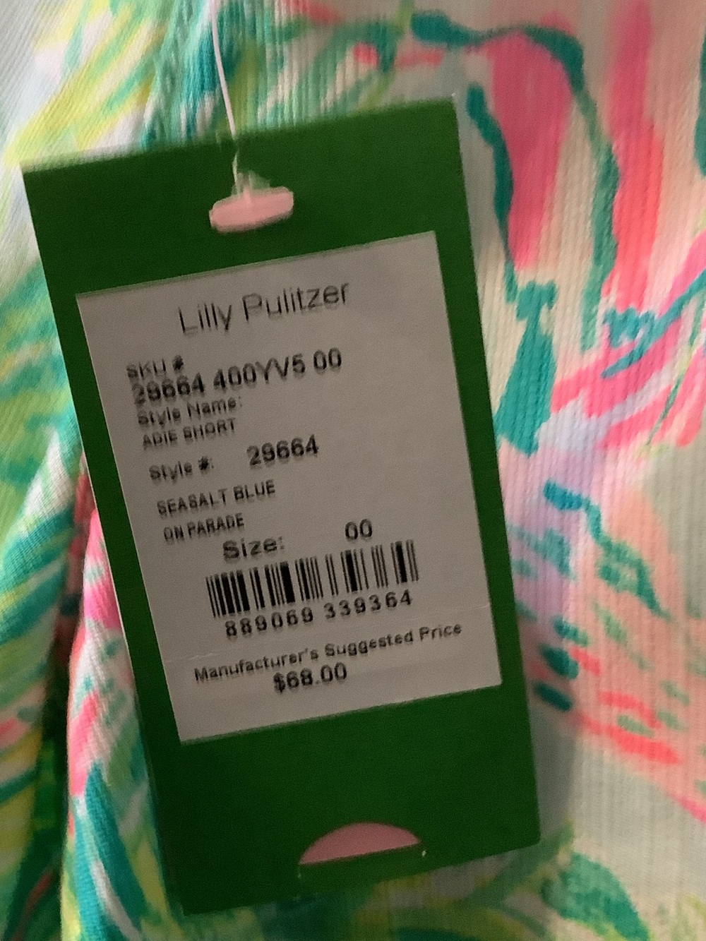 Lilly Pulitzer Pink & Green Tropical Print Athletic Adie Shorts, sea salt Blue - Picture 3 of 9